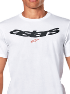 Alpinestars Elliptic CSF Tee, Kurzarm-T-Shirt, Weiß, schwarzes gebogenes Astars-Logo mit rotem Symbol auf der Brust, lässige Motorsport-Sportbekleidung