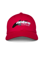 Alpinestars Profile Mütze, Rot, Snapback mit strukturierter Krone und gebogenem Schirm, Frontlogo mit schwarzer Sterngrafik und weißer 3D 'astars RACEWEAR' Stickerei, lässige Motorsport-Lifestyle-Kopfbedeckung