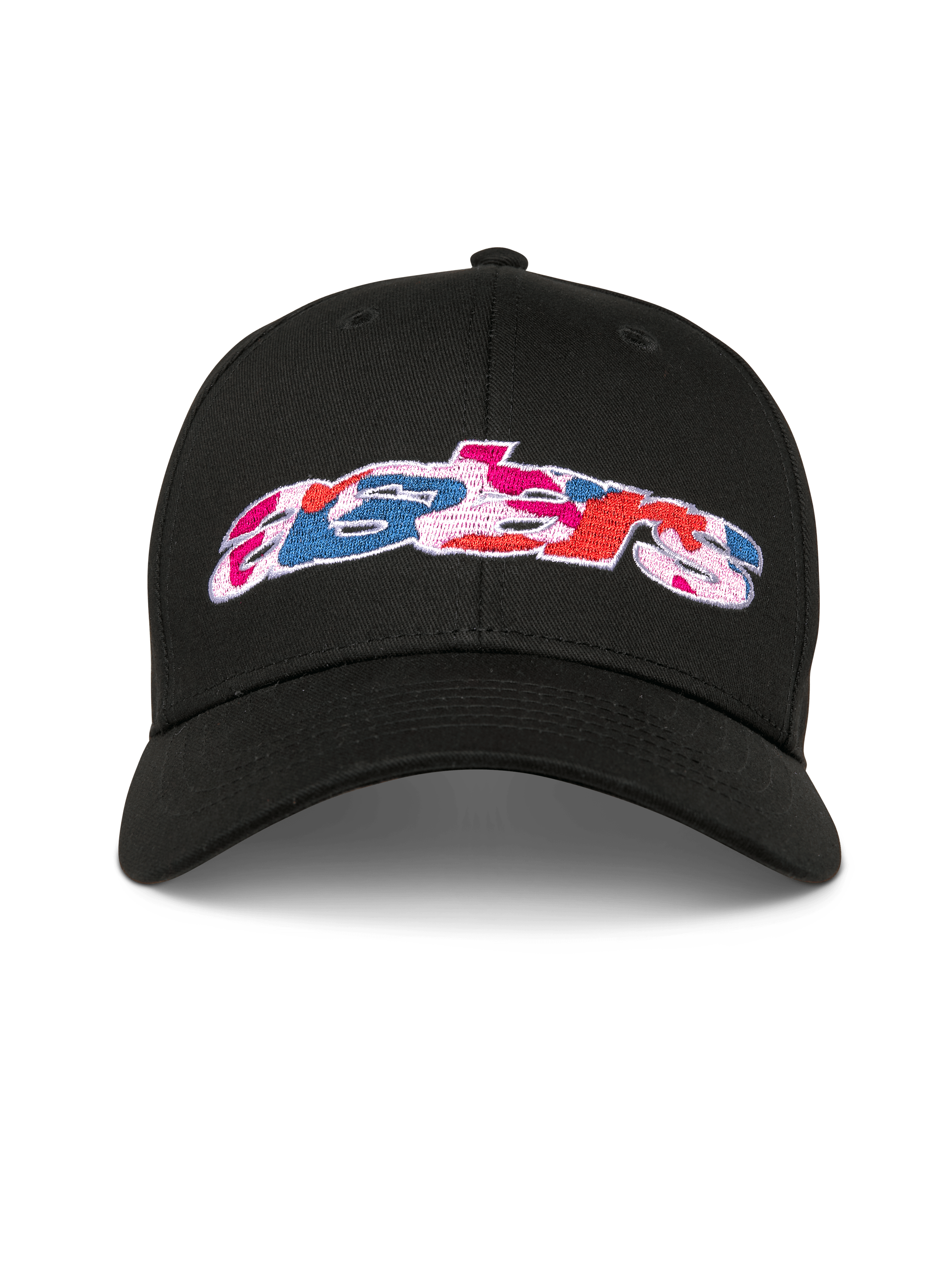 Alpinestars Canyon Cap, schwarze Snapback-Baseballkappe, gebogener Schirm und strukturierte Krone, Astars-Logo auf der Vorderseite mit Camouflage-Stickerei, lässige Sportbekleidung
