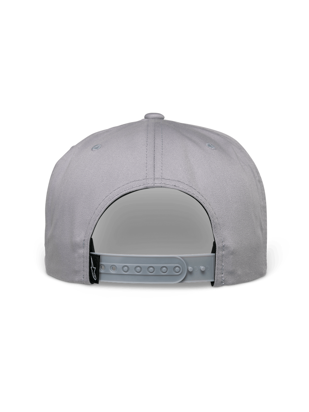Alpinestars Glphy Hat, Snapback Hat, Gray, back view featuring adjustable snapback closure, black woven logo label, structured crown design for casual streetwear