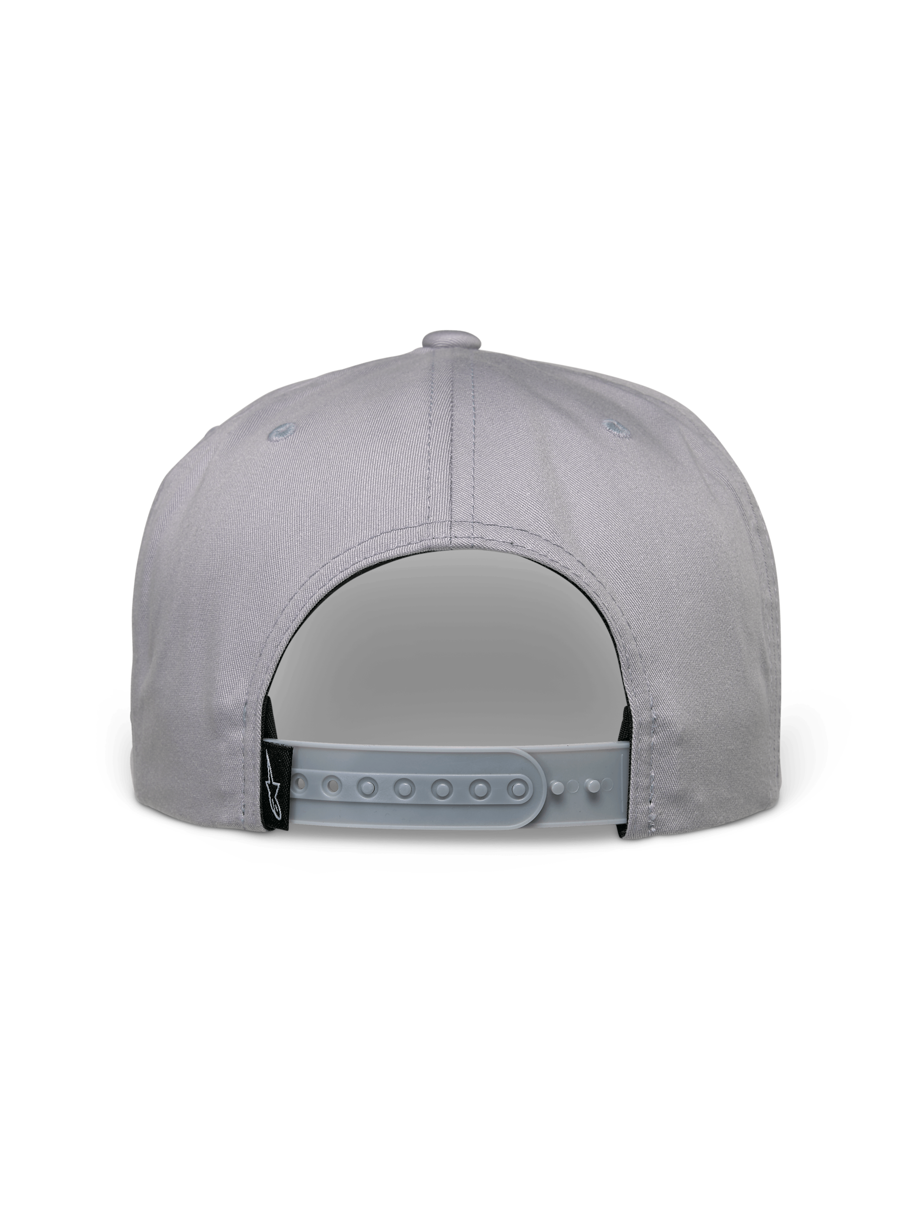 Alpinestars Glphy Hat, Snapback Hat, Gray, back view featuring adjustable snapback closure, black woven logo label, structured crown design for casual streetwear