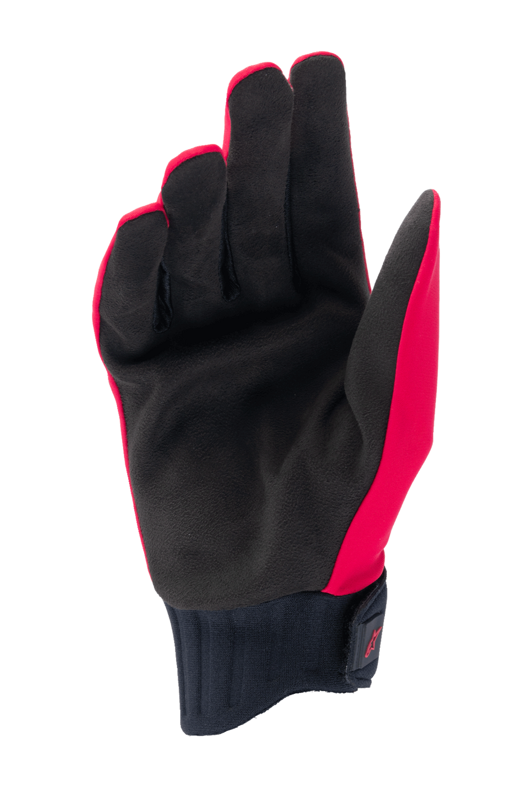 Alpinestars A-Dura Rain Handschuhe, MTB-Handschuhe, Rot Fluo und Schwarz, Handflächenansicht mit schwarzer Handfläche aus synthetischem Wildleder, gerippte Neoprenmanschette mit Klettverschluss, flaches Design für Mountainbiking
