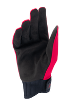 Alpinestars A-Dura Rain Handschuhe, MTB-Handschuhe, Rot Fluo und Schwarz, Handflächenansicht mit schwarzer Handfläche aus synthetischem Wildleder, gerippte Neoprenmanschette mit Klettverschluss, flaches Design für Mountainbiking