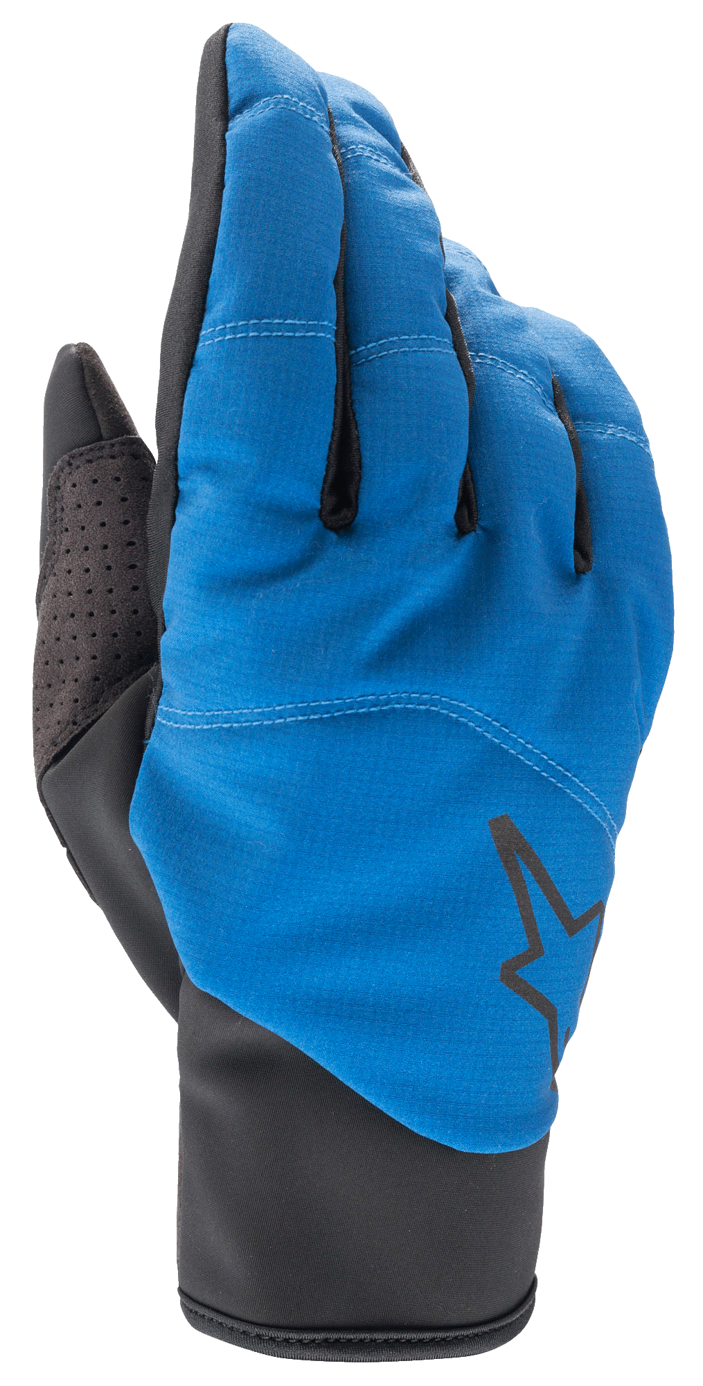 Alpinestars Denali 2 Handschuhe, MTB-Handschuhe, Mittelblau und Schwarz, mit wetterbeständiger Softshell-Oberhand, schwarzem Stern-Logo, perforierter Daumenverstärkung und schmalem Slip-on-Bund für Fahrten bei kaltem Wetter