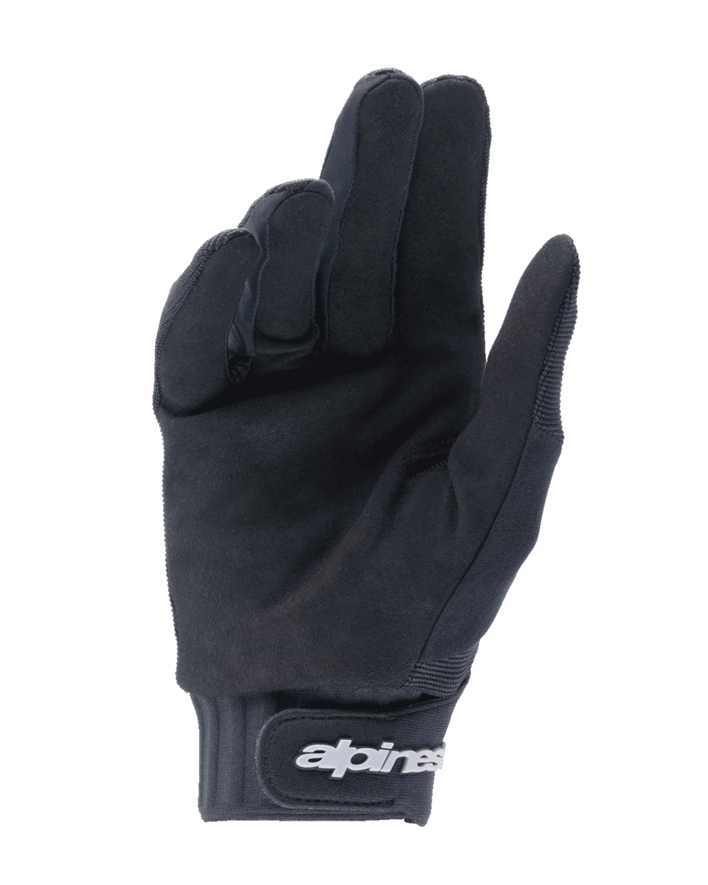 Alpinestars Youth A-Dura Gloves, Black, palm side view showing synthetic suede material for grip, neoprene cuff with hook and loop wrist strap and white logo, designed for youth mountain bike and off-road cycling
