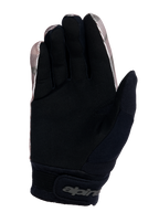 Alpinestars Youth A-Dura Gloves, Mountain Bike Gloves, Camo and Black, palm side view featuring durable synthetic suede for grip, a neoprene cuff with hook and loop wrist closure, and a wicking thumb sweat wipe panel.