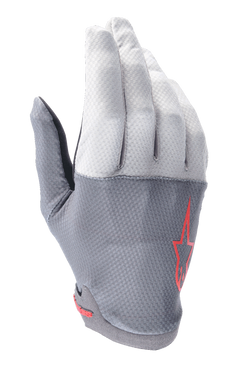 Alpinestars A-Aria Gloves, MTB Cycling Gloves, Dark Gray and Light Gray with Red Accents, featuring a Red Star logo, ventilated stretch fabric, and lightweight flexible construction