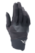 Alpinestars A-Supra Handschuhe, MTB-Fahrradhandschuhe, Schwarz mit grauem strukturiertem Patch, weißes Stern-Logo am Handgelenk, flexibles Spandex-Material für Mountainbike- und Offroad-Fahrten