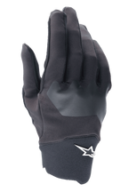 Alpinestars A-Supra Handschuhe, MTB-Fahrradhandschuhe, Schwarz mit grauem strukturiertem Patch, weißes Stern-Logo am Handgelenk, flexibles Spandex-Material für Mountainbike- und Offroad-Fahrten