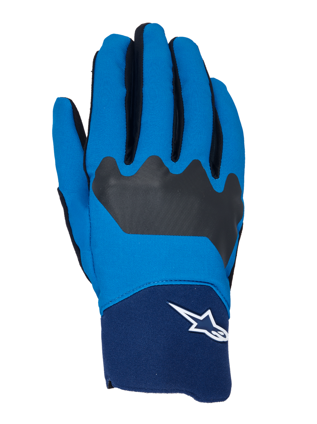Alpinestars A-Supra Handschuhe, MTB-Fahrradhandschuhe, Blau und Marineblau mit schwarzen Akzenten, weißes Astars-Logo am Bündchen, flexible Stoffkonstruktion für Offroad-Performance