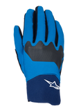 Alpinestars A-Supra Handschuhe, MTB-Fahrradhandschuhe, Blau und Marineblau mit schwarzen Akzenten, weißes Astars-Logo am Bündchen, flexible Stoffkonstruktion für Offroad-Performance