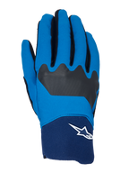 Alpinestars A-Supra Handschuhe, MTB-Fahrradhandschuhe, Blau und Marineblau mit schwarzen Akzenten, weißes Astars-Logo am Bündchen, flexible Stoffkonstruktion für Offroad-Performance