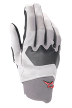 Alpinestars A-Supra Gloves, Mountain Bike Gloves, Light Gray and Black, featuring a textured knuckle panel and a small red star logo on the neoprene cuff, flexible spandex construction for cycling