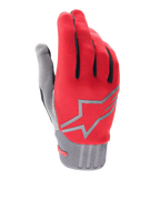 Alpinestars A-Dura Gloves, Mountain Bike Gloves, Red Fluo and Gray, featuring a large gray star logo on the backhand, black finger accents, ribbed cuff, and stretchy fabric for MTB riding