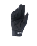 Alpinestars A-Dura Gel Handschuhe, schwarze Mountainbike-Handschuhe, Handflächenansicht mit synthetischer Wildlederkonstruktion und Gel-Polsterung, Neoprenmanschette mit Klettverschluss und weißem Alpinestars-Branding, ergonomische Fahrradausrüstung für Trail- und Enduro-Fahrten