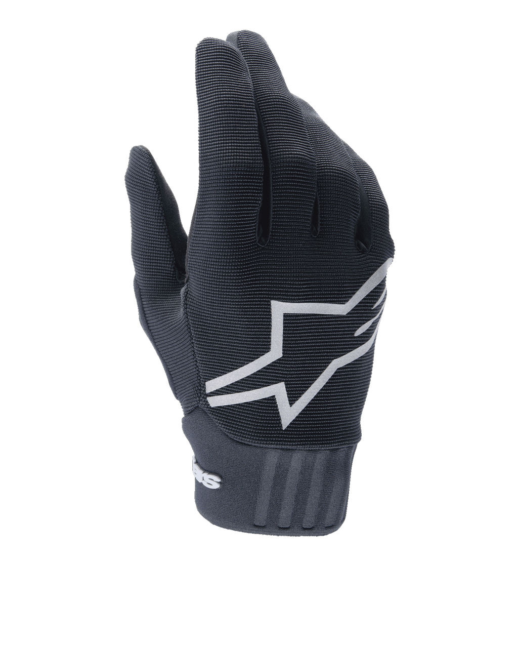 Alpinestars A-Dura Gel Handschuhe, MTB-Handschuhe, Schwarz, großes weißes Stern-Logo auf dem Handrücken, strukturiertes Obermaterial aus Polyester und Spandex, gerippter Neoprenbund