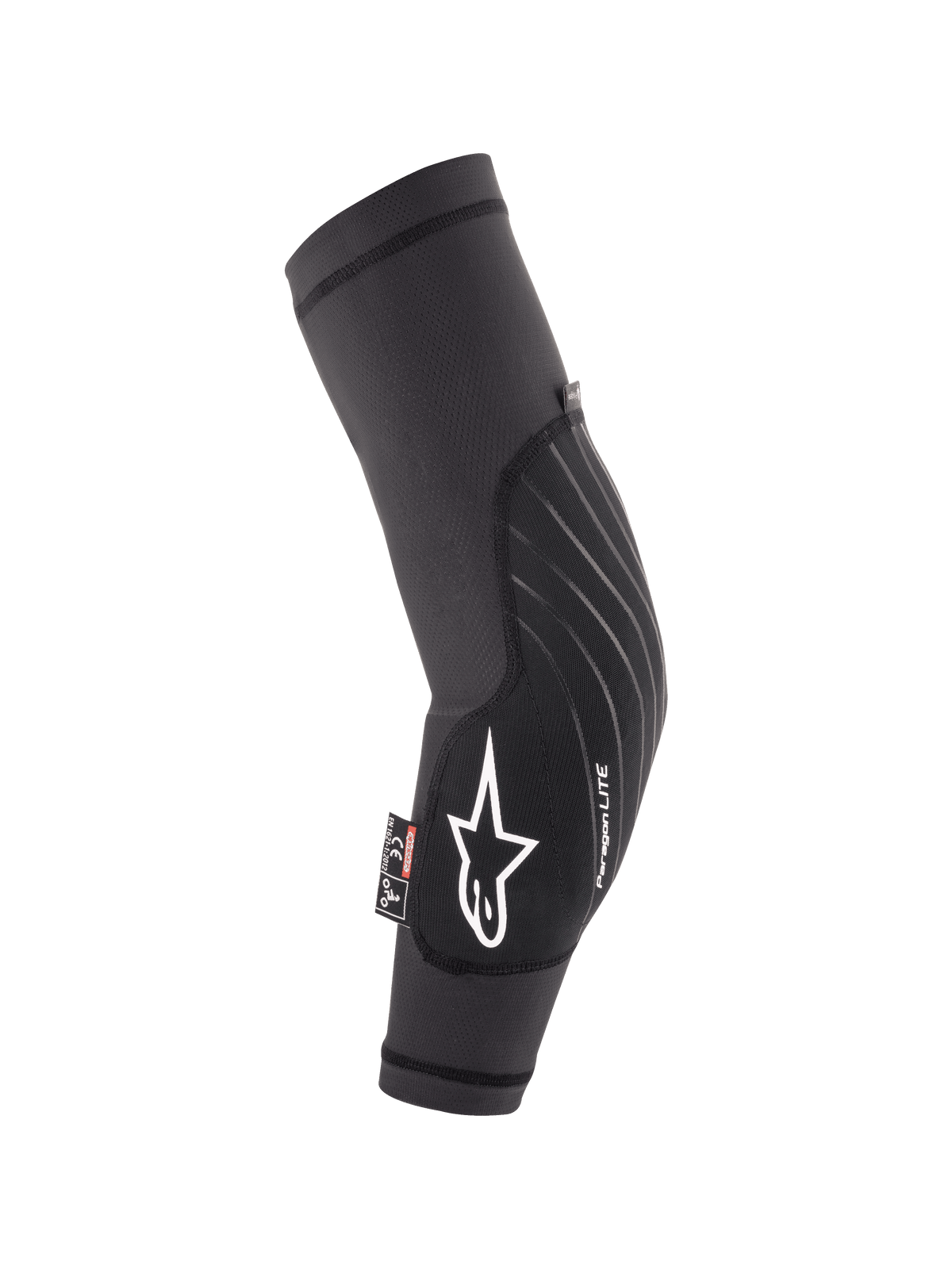 Alpinestars Youth Paragon Lite Ellbogenschützer, Schwarz, leichter MTB-Mountainbike-Schutz, atmungsaktive Mesh-Hülle mit weißem Stern-Logo und Paragon LITE-Branding, ergonomisch geformtes Design mit strapazierfähiger Frontplatte