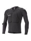Alpinestars Youth Paragon Lite Schutzjacke, Langarm-MTB-Schutzjacke, Schwarz mit weißen Logos, Frontreißverschluss, gepolsterter Brust- und Schulterschutz, atmungsaktive Mesh-Ärmel, leichtes flexibles Design für Jugend-Mountainbiking
