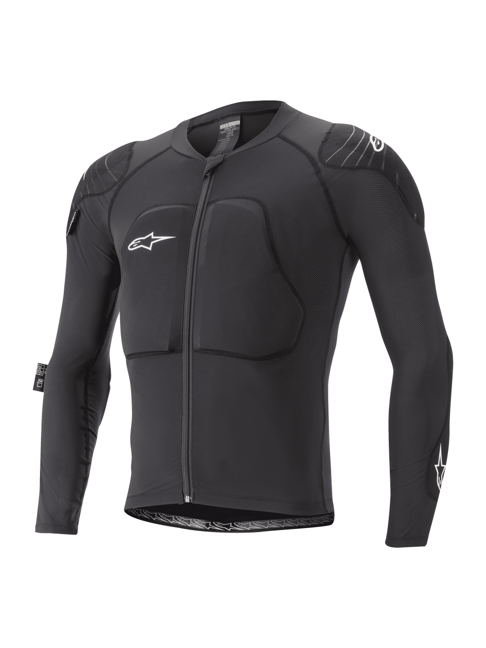 Alpinestars Youth Paragon Lite Schutzjacke, Langarm-MTB-Schutzjacke, Schwarz mit weißen Logos, Frontreißverschluss, gepolsterter Brust- und Schulterschutz, atmungsaktive Mesh-Ärmel, leichtes flexibles Design für Jugend-Mountainbiking