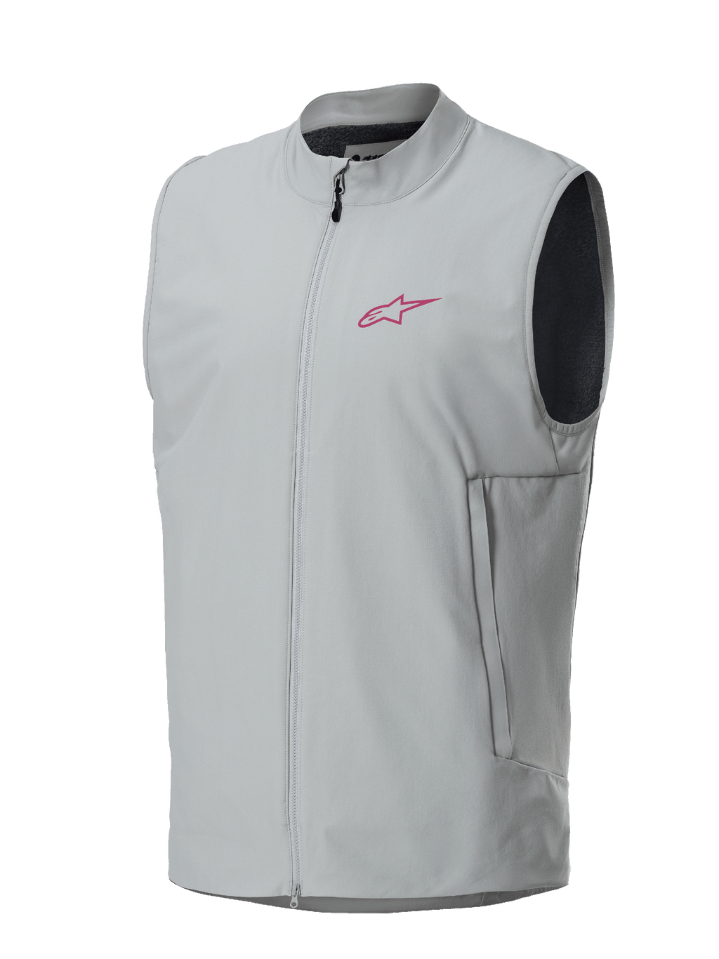 Alpinestars A-Dura Thermoweste, Titanium-Grau, magenta Alpinestars Stern-Logo auf der Brust, durchgehender Reißverschluss vorne mit vertikalen Seitentaschen, leichte isolierte Weste für Mountainbiking und Trailriding