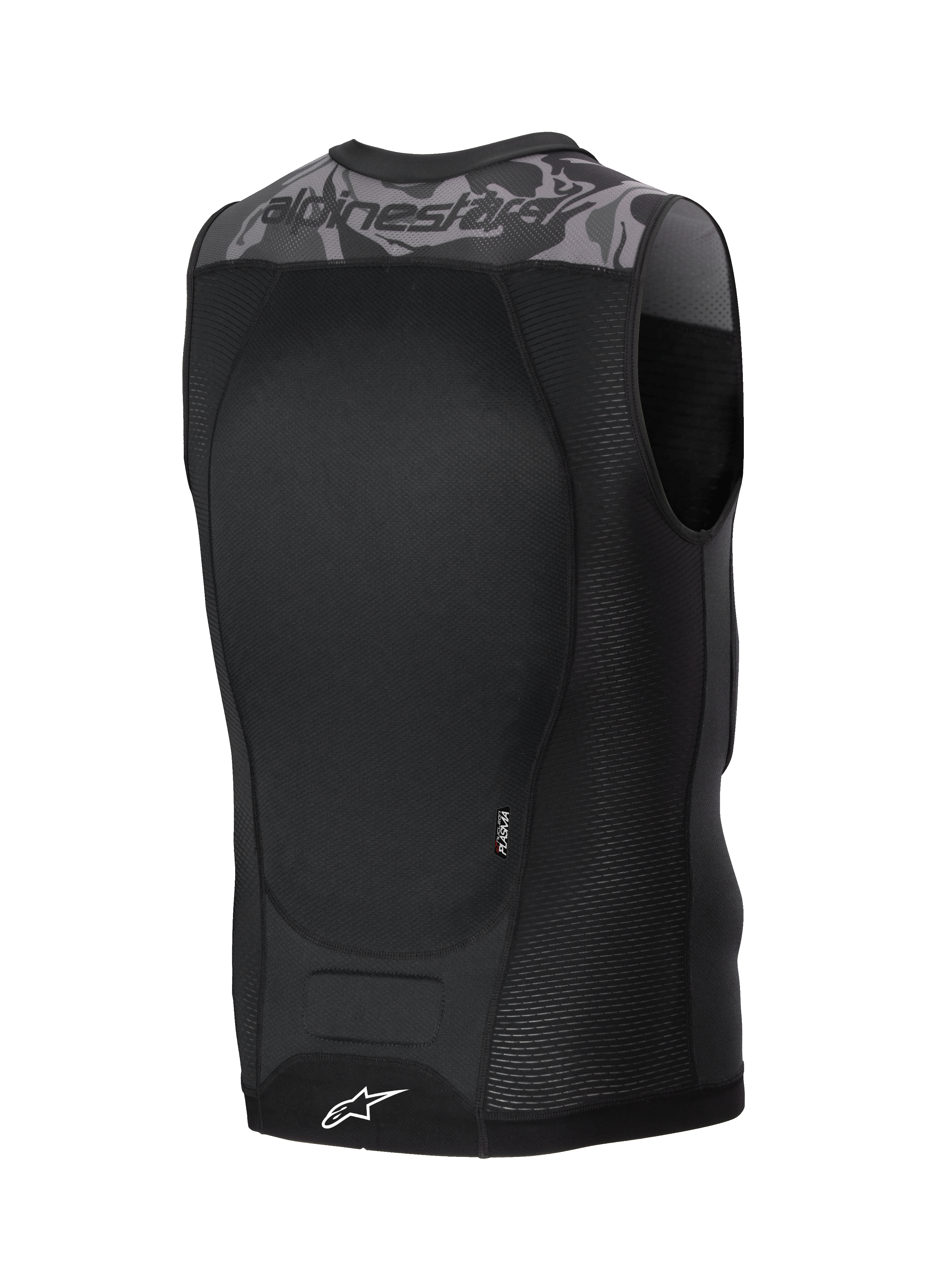 Alpinestars A-Motion Plasma Protection Vest, MTB and off-road cycling protection vest, Black Camo, featuring Nucleon Plasma back protector and breathable mesh construction, rear view