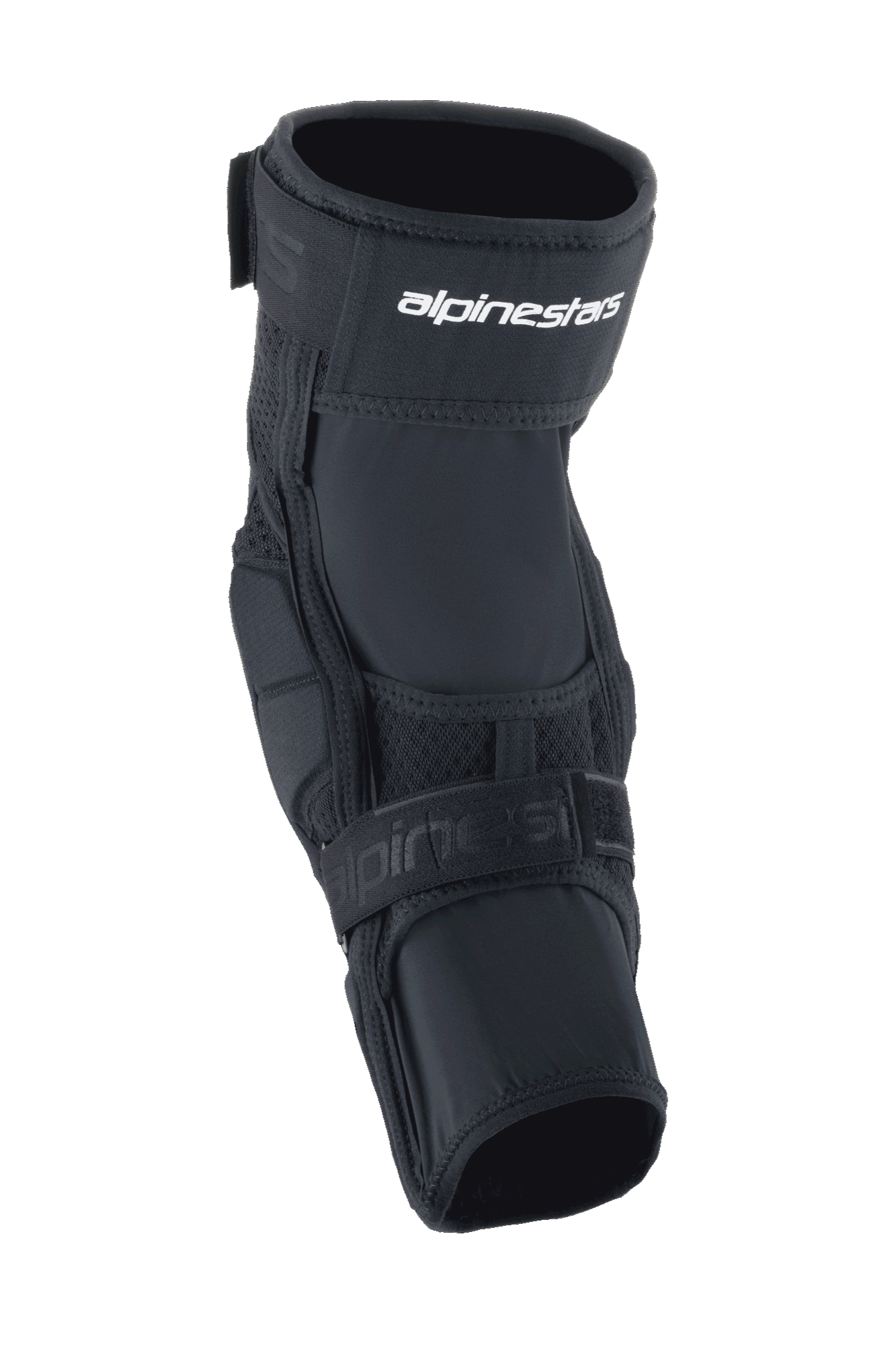 Alpinestars A-Impact Plasma Elite Knieschützer, Radsport-Knieschützer, Schwarz und Weiß, mit dualem Riemenverschlusssystem, weißem Alpinestars-Logo, Mesh-Einsätzen und ergonomisch vorgeformtem Design für MTB-Aufprallschutz