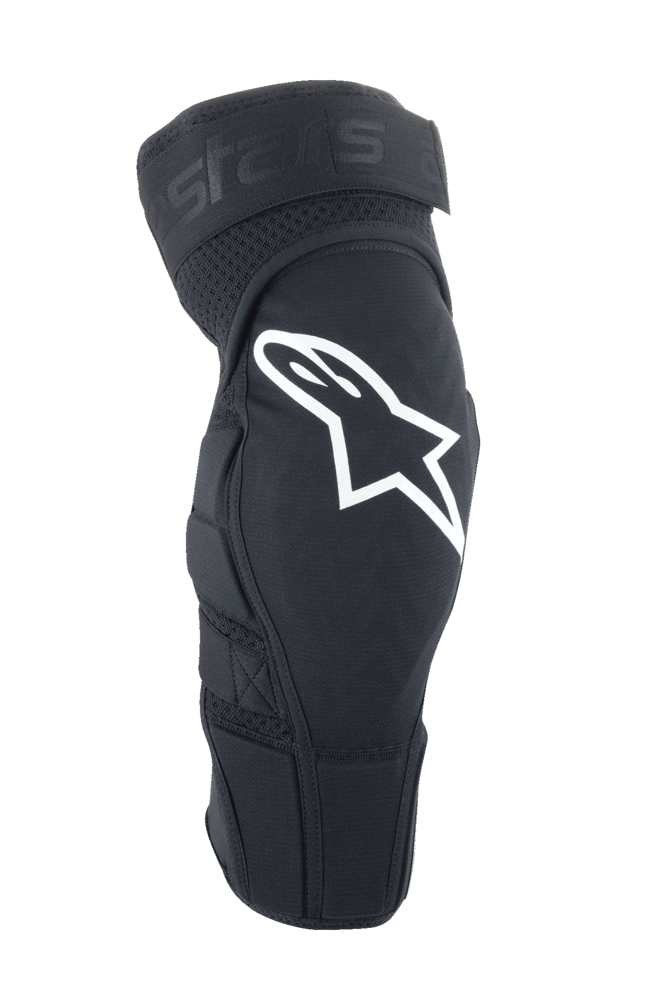 Alpinestars A-Impact Plasma Elite Knieschützer, MTB-Knieschützer, Schwarz mit weißem Astar-Logo, ergonomisches vorgeformtes Design mit Mesh-Belüftung, verstellbarer Doppelriemenverschluss