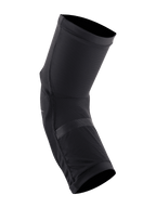 Alpinestars Paragon Plus Knee Protectors, Black, lightweight slip-on design, breathable stretch mesh construction with perforated impact pads, ergonomic pre-shaped fit for mountain biking