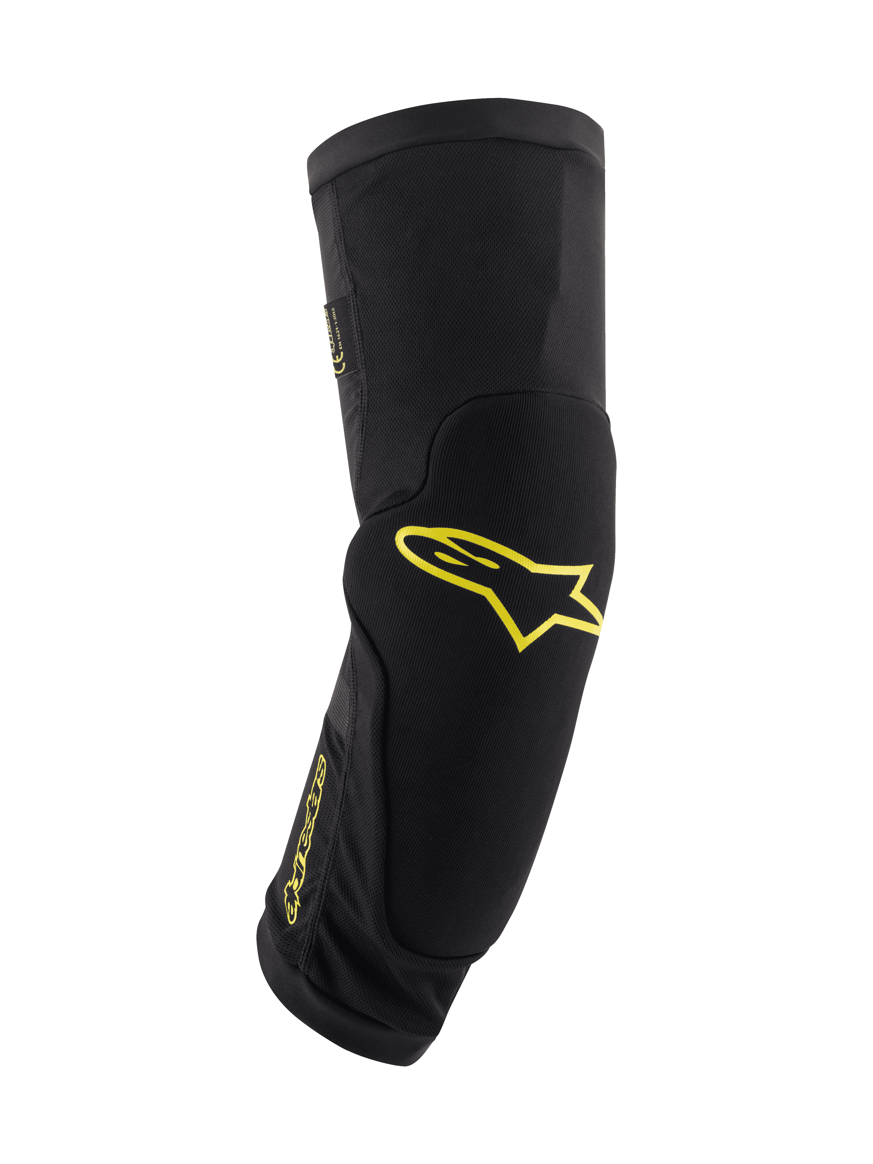 Alpinestars Paragon Plus Knieschützer, Schwarz mit Acid Yellow Logos, Mountainbike-Schutzausrüstung, schlauchförmiges Slip-on-Design mit integrierter Polsterung, atmungsaktives Mesh und strapazierfähiges strukturiertes Gewebe