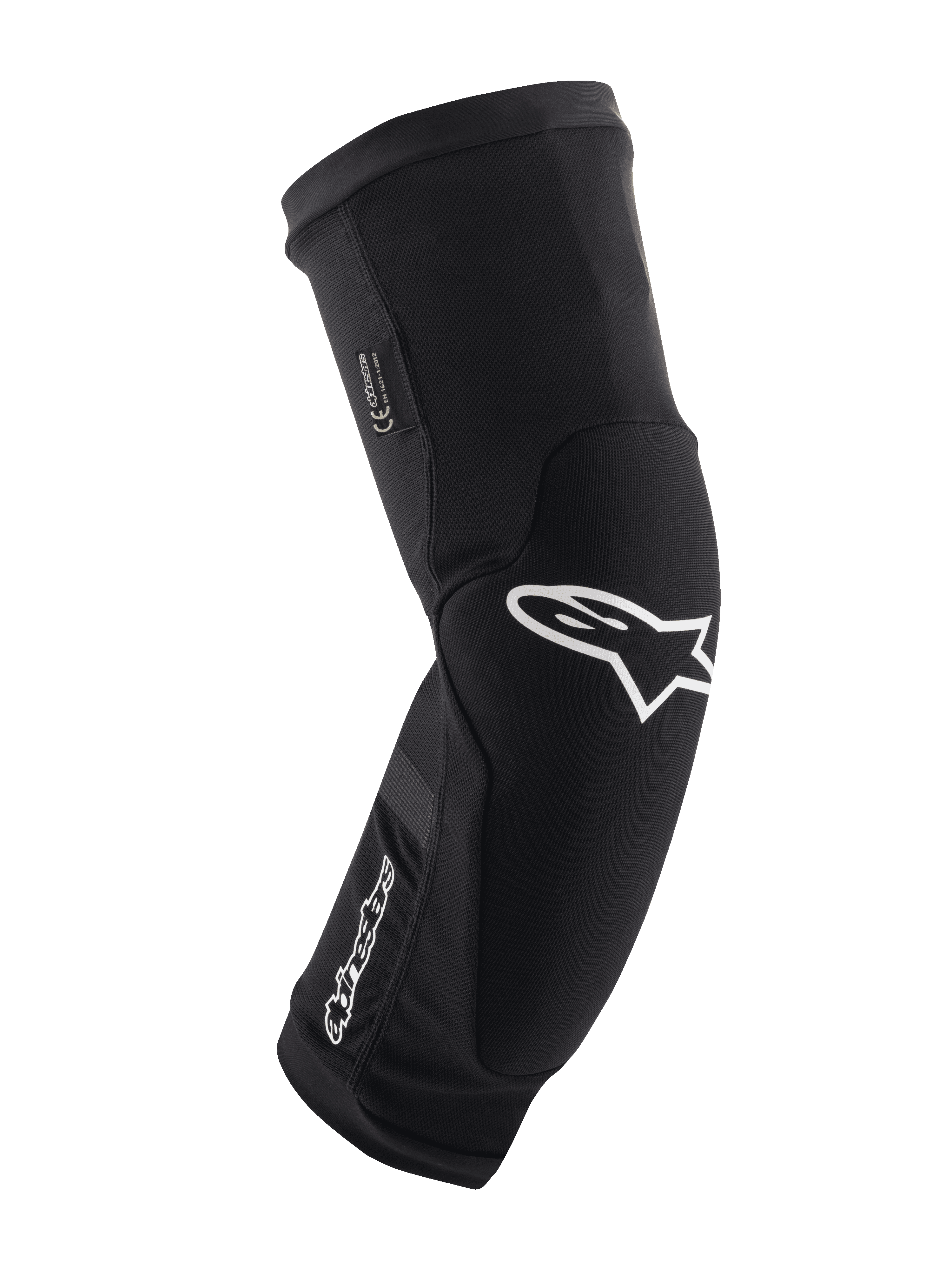 Alpinestars Paragon Plus Knieschützer, Schwarz und Weiß, MTB-Mountainbike-Schutz, atmungsaktive Slip-on-Mesh-Manschette, ergonomisch geformtes Design mit weißem Stern-Logo, gepolsterte Konstruktion für Offroad-Fahrten