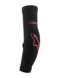 Alpinestars Paragon Plus Elbow Protectors, Black with Red Logo, MTB Mountain Bike Protection, form-fitting slip-on sleeve with reinforced impact padding and breathable mesh chassis