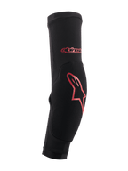 Alpinestars Paragon Plus Elbow Protectors, Black with Red Logo, MTB Mountain Bike Protection, form-fitting slip-on sleeve with reinforced impact padding and breathable mesh chassis