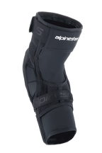 Alpinestars A-Impact Plasma Elite Shield Knieprotektoren, MTB-Schutzausrüstung, Schwarz mit weißem Logo, mit vorgeformtem ergonomischem Design, Doppel-Gurtverschlusssystem und atmungsaktiven Mesh-Einsätzen für Mountainbiking.