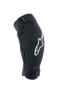 Alpinestars A-Impact Plasma Pro Elbow Protector, MTB Protective Gear, Black with white logo, featuring dual adjustable Velcro straps and an ergonomic pre-curved design