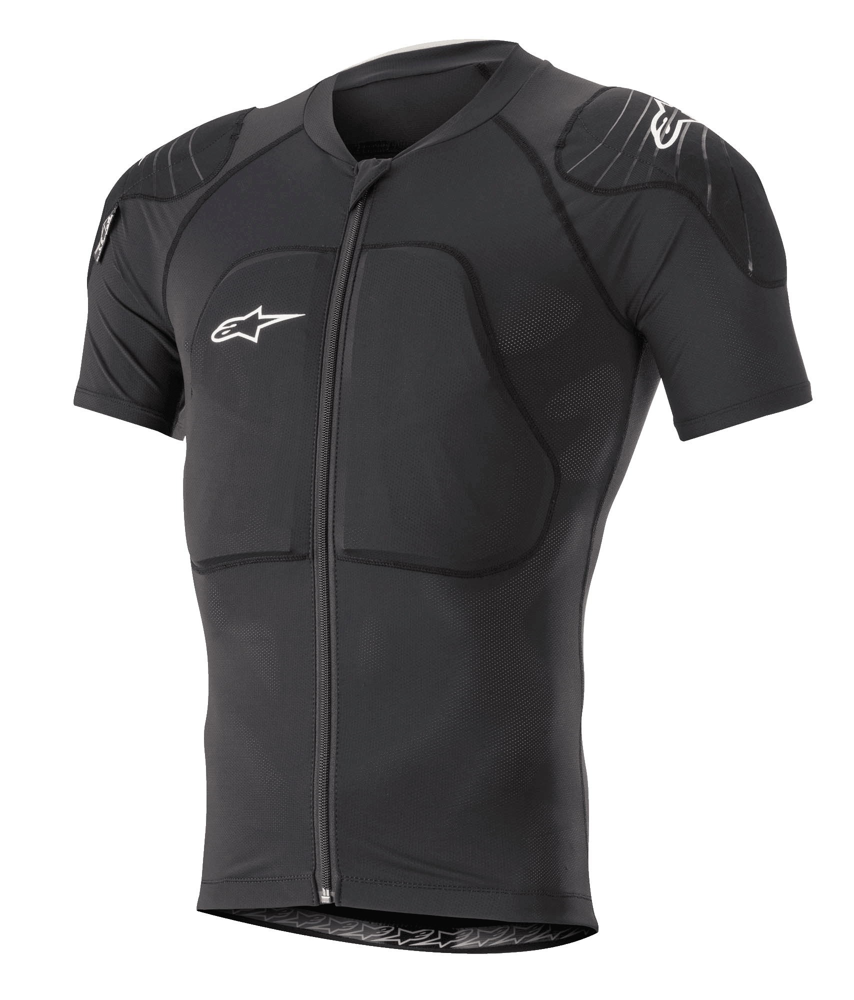 Alpinestars Paragon Lite Protection Jacket Kurzarm, Schwarz, MTB-Mountainbike-Schutzjacke mit integrierter Schulter- und Brustpolsterung, Frontreißverschluss, atmungsaktives Mesh-Gewebe, weiße Alpinestars-Logos, körpernahe Passform für Trail-Riding
