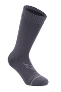 Alpinestars A-Dura Waterproof Socks, Dark Titanium Gray, mid-calf cycling socks with ribbed texture, featuring a light gray Alpinestars star logo on the ankle and "WATERPROOF" text near the toe, performance gear for mountain biking and off-road riding