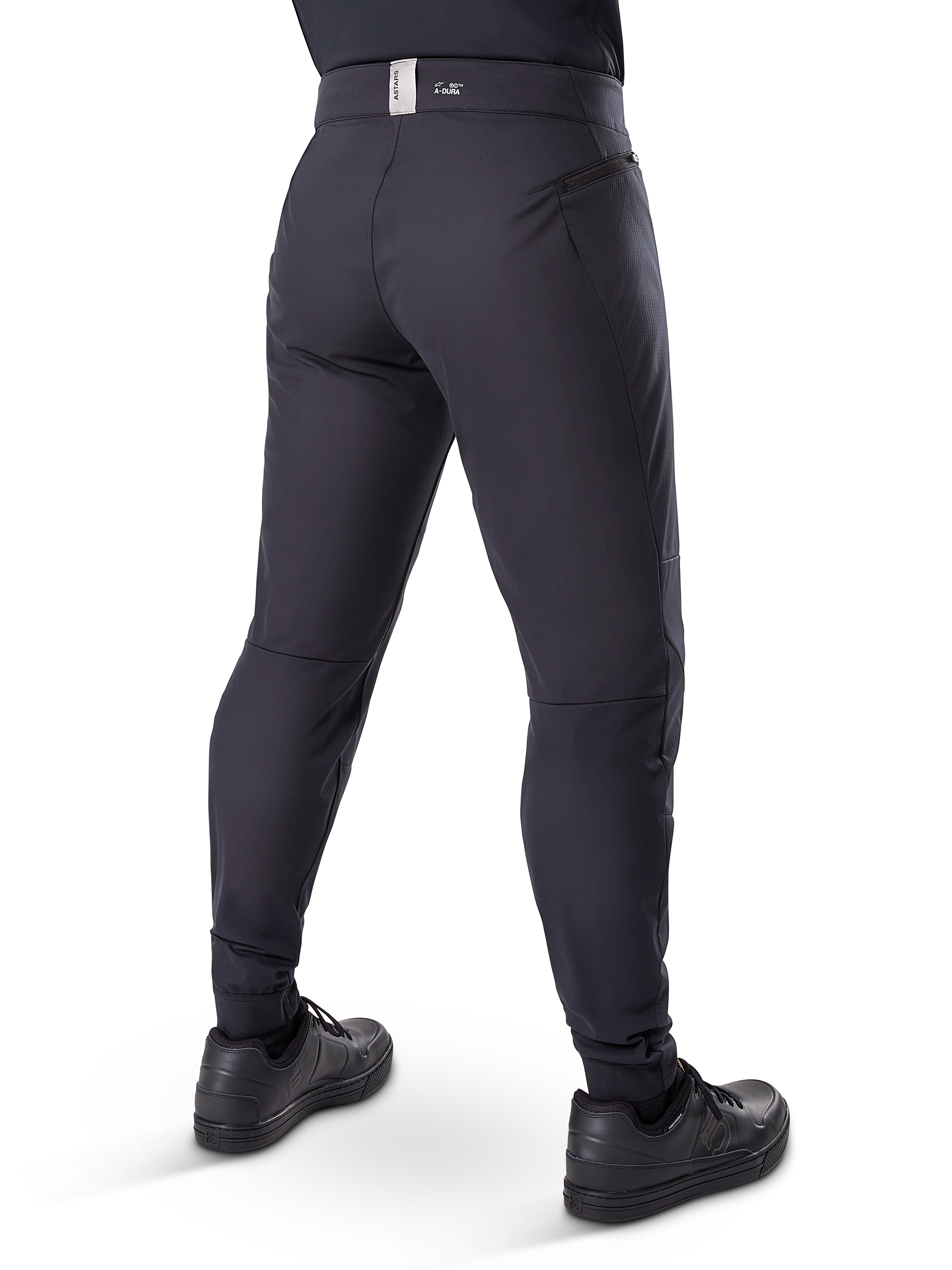 Alpinestars A-Dura Thermal Pant, Mountain Bike Pants, Black, rear view showing zippered pockets and branding on the waistband, tapered fit for cold-weather cycling
