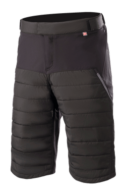 Alpinestars Denali 2 Shorts, Mountain Bike Shorts, Black Grisaille, featuring quilted Primaloft insulation panels, zippered side pocket, and adjustable waist, knee-length durable textile for MTB