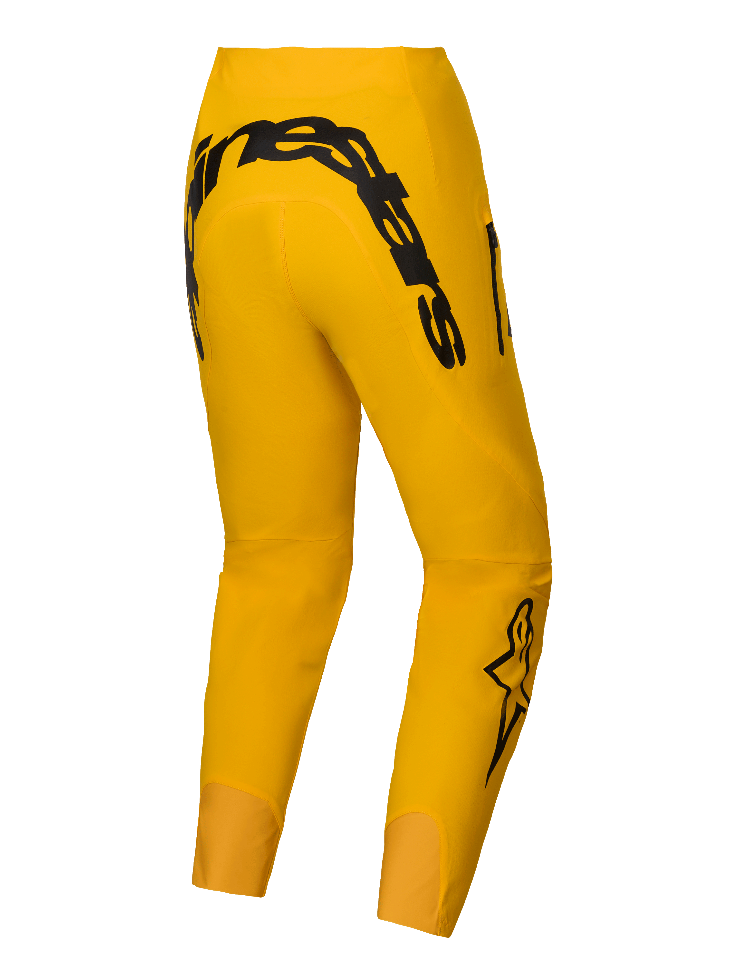 Alpinestars A-Supra Hose Melt Gold Limited Edition, Herren-Mountainbike-Hose in Dunkelgelb mit schwarzem Alpinestars-Schriftzug auf der Rückseite und 4-Wege-Stretchmaterial