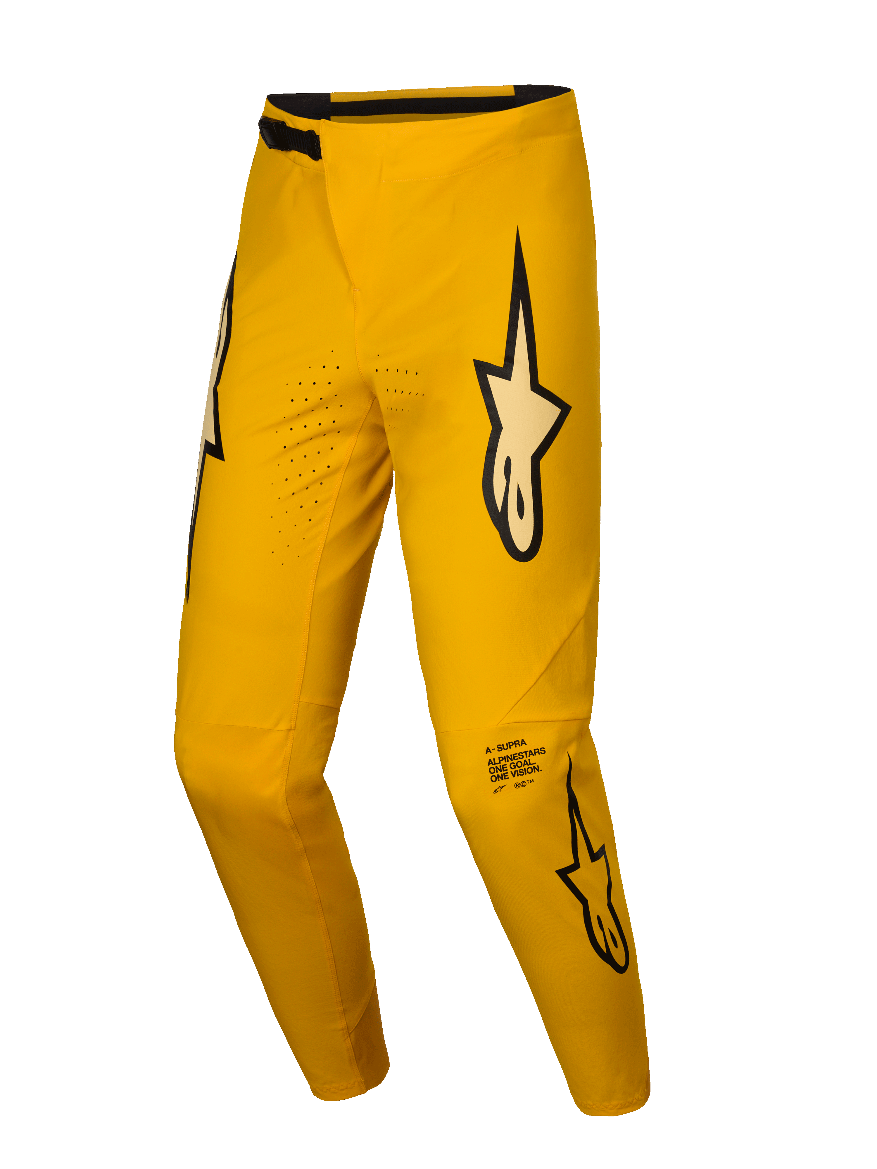 Alpinestars A-Supra Hose Melt Gold Limited Edition, MTB-Radhosen in Dunkelgelb mit Laserperforationen und Signature-Branding