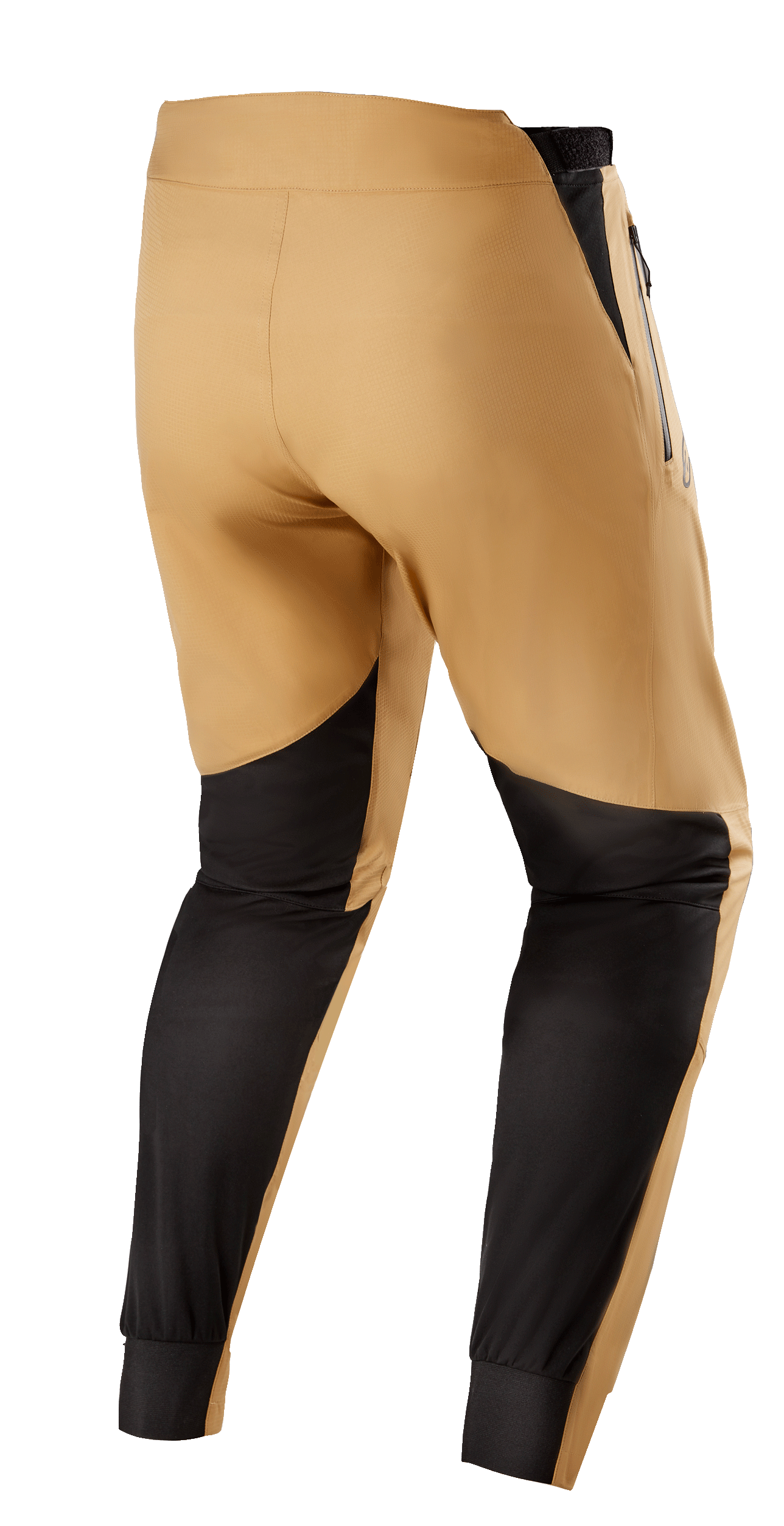 Alpinestars Tahoe 8.1 Waterproof Pants, MTB Waterproof Pants, Khaki and Black, rear view featuring black reinforced panels on the calves, adjustable waist tabs, and waterproof zippers for wet weather trail riding