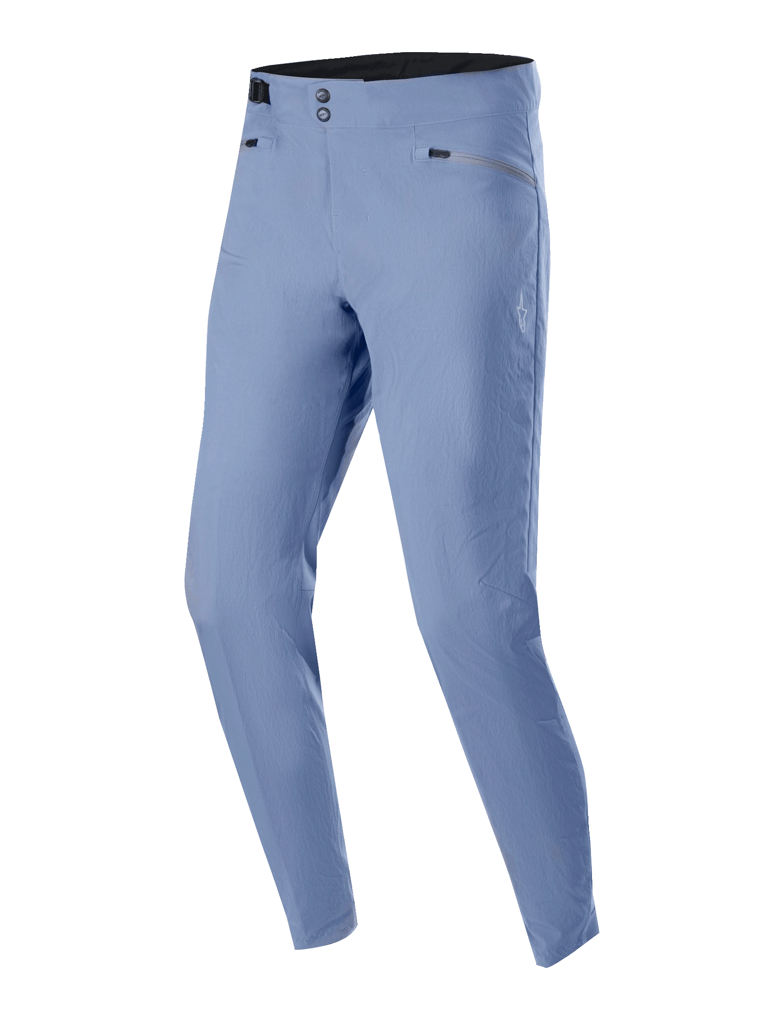 Alpinestars A-Dura Pants, MTB Cycling Pants, Infinity Blue, featuring double snap waist closure and zippered pockets, lightweight 2-way stretch fabric, regular fit for off-road performance.