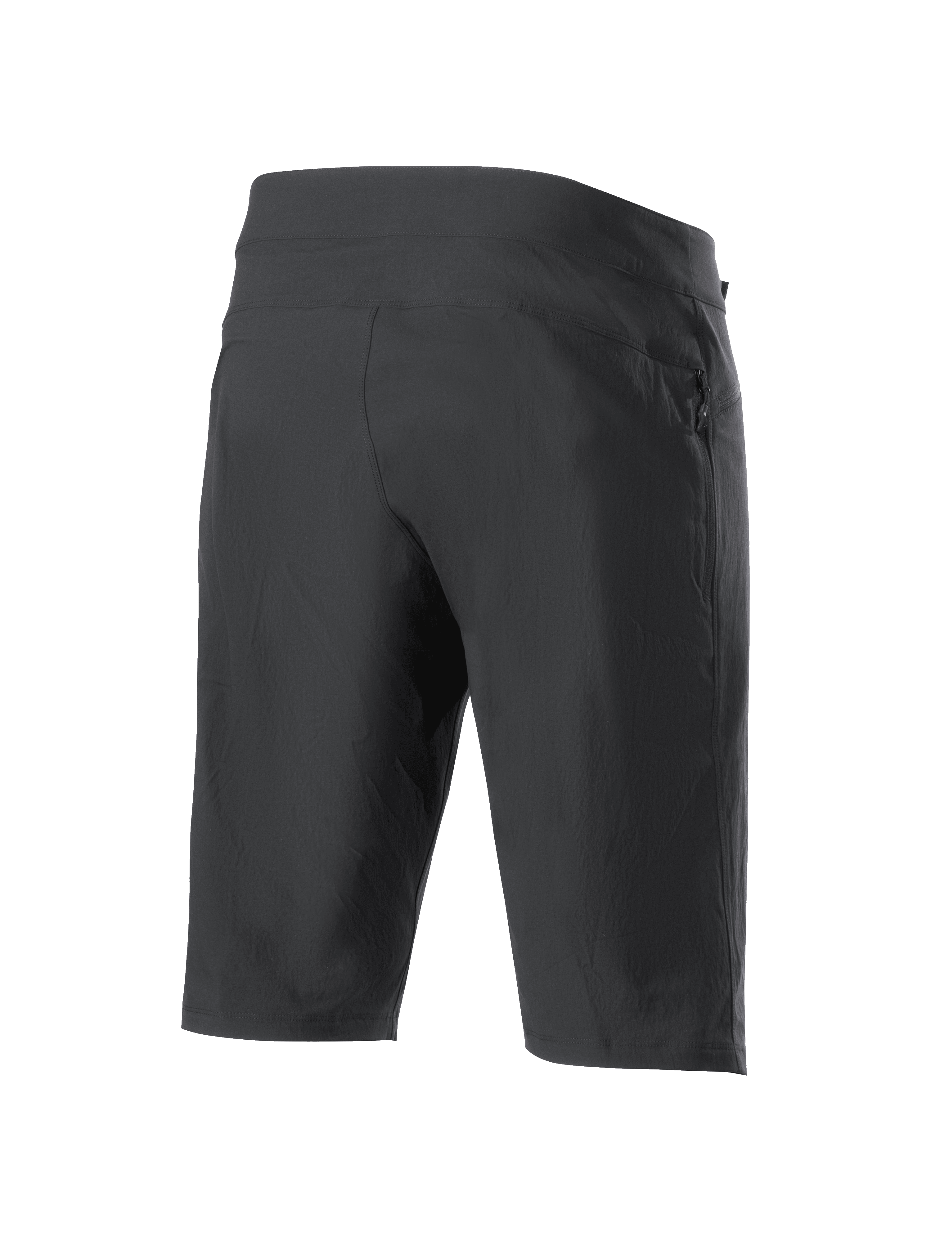 Alpinestars A-Dura Liner Shorts, Black MTB Shorts, rear three-quarter view, featuring a zippered side pocket, durable stretch fabric, and a streamlined athletic design for off-road cycling
