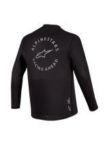 Black A-Dura Air Long Sleeve Jersey back view with grey Racing Ahead circular graphic, breathable performance MTB gear.