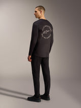 Black Alpinestars A-Dura Air Long Sleeve Jersey featuring a white circular Racing Ahead graphic on the back, MTB style.