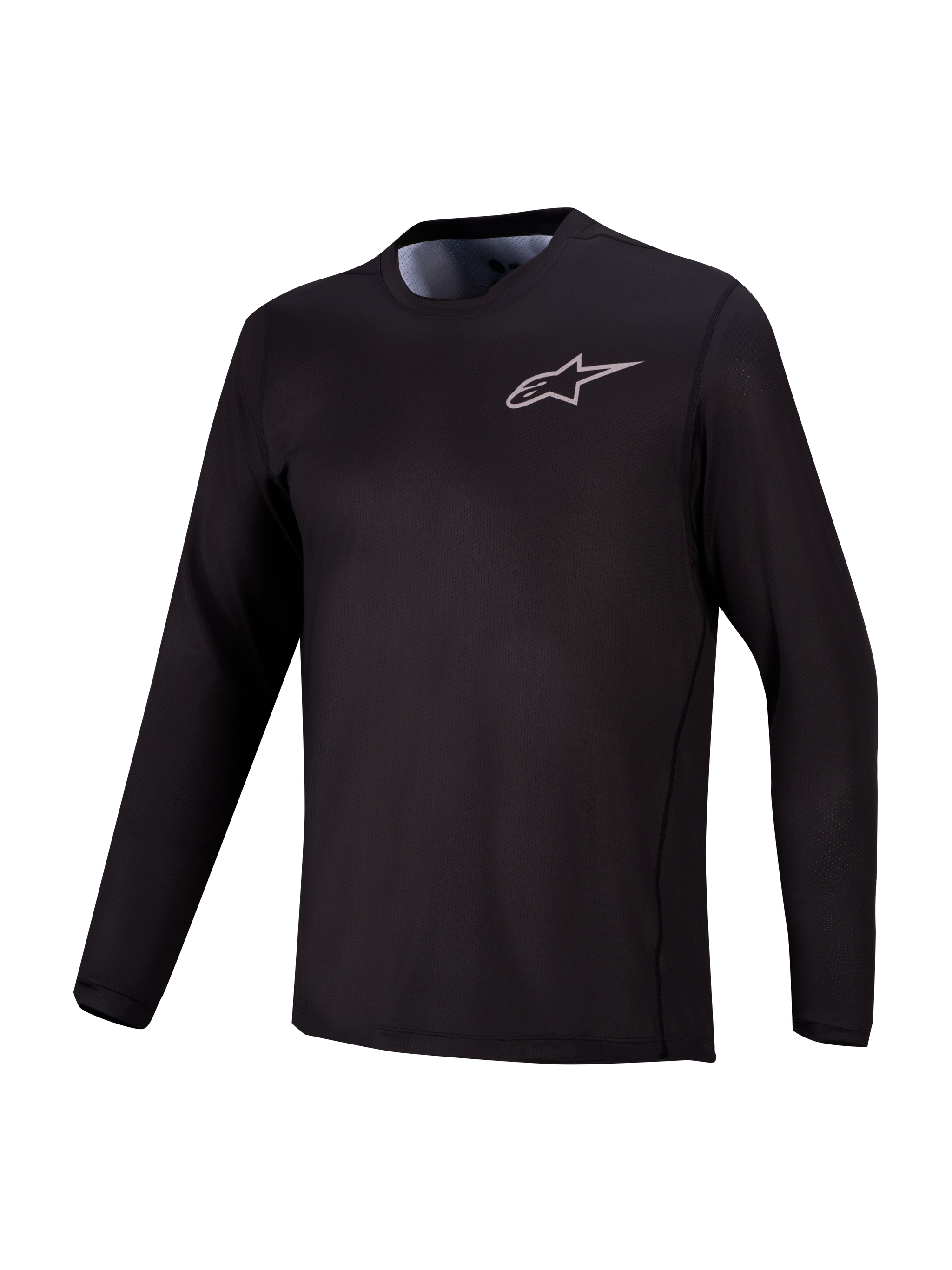 A-Dura Air Long Sleeve Jersey in black, breathable jacquard mesh MTB top featuring a subtle Alpinestars chest logo.