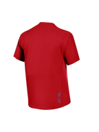 Red A-Dura Ride Short Sleeve Jersey back view, featuring breathable jacquard fabric and small blue Alpinestars logo.