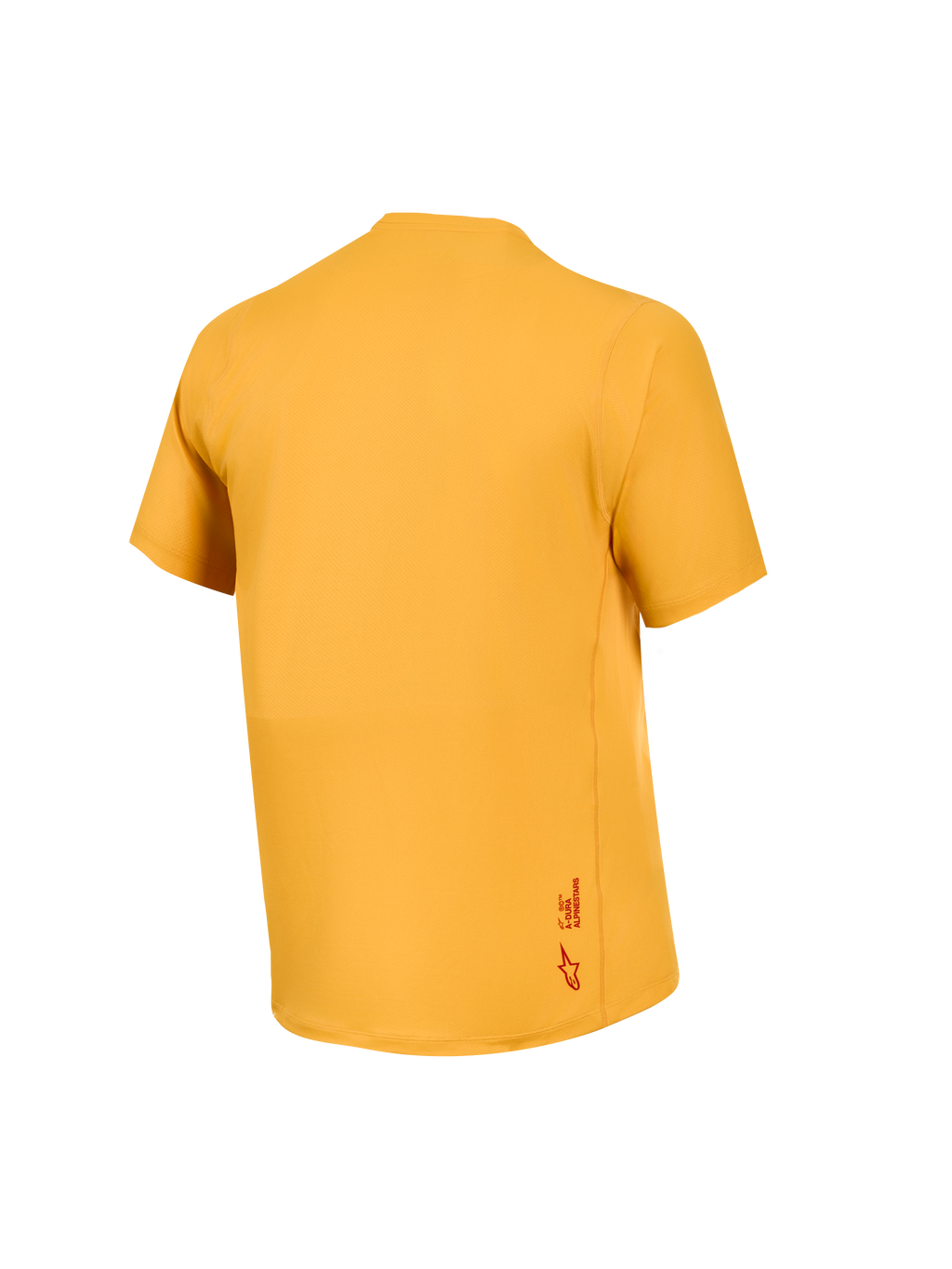 Orange A-Dura Ride Kurzarm-Trikot, Rückansicht, Jacquard-Stretchgewebe und kleines Astars-Logo am unteren Saum.