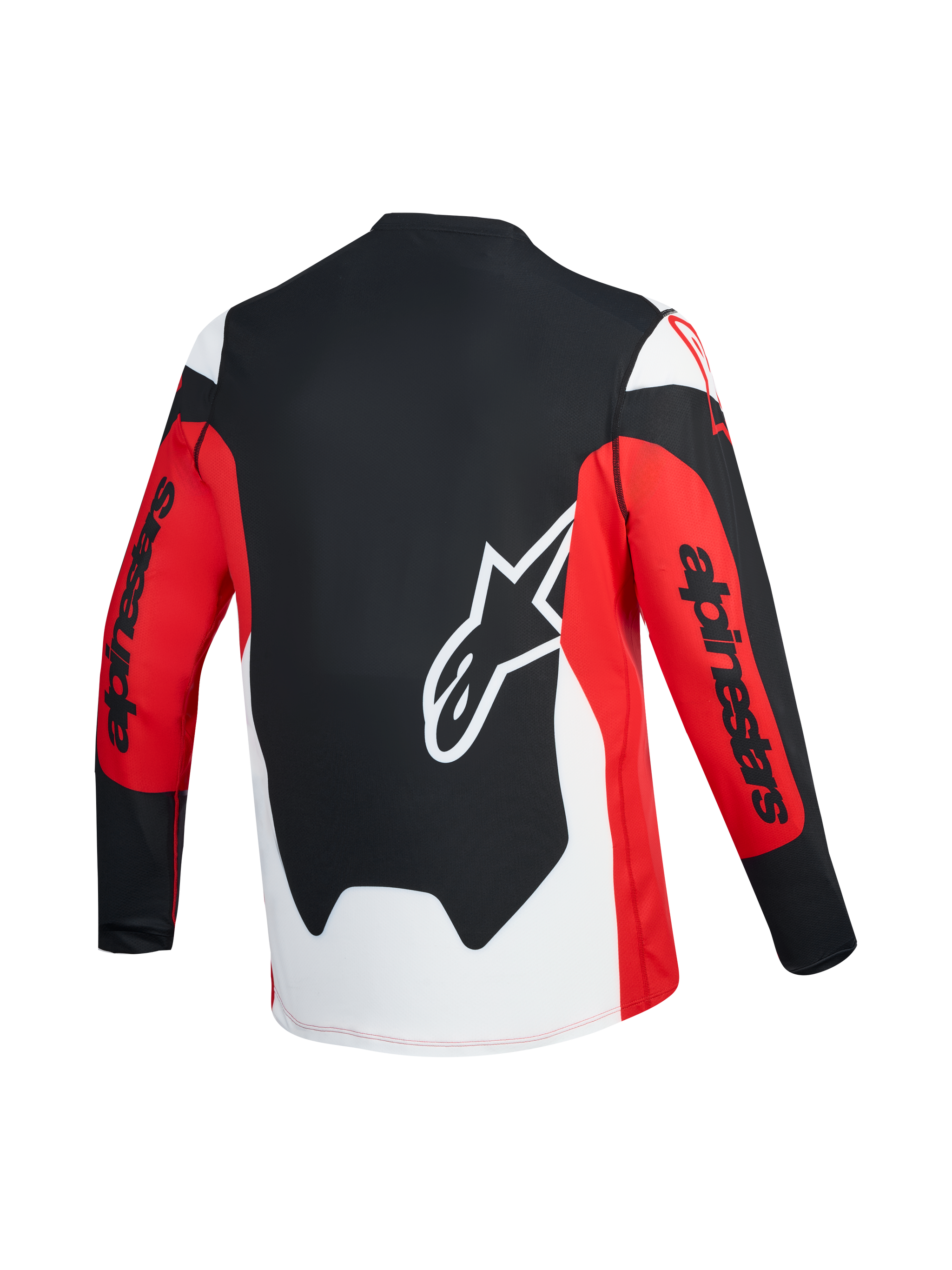 A-Dura Race Langarmtrikot, rot-schwarze Rückansicht mit weißem Astars-Logo und Alpinestars-Schriftzug an den Ärmeln.