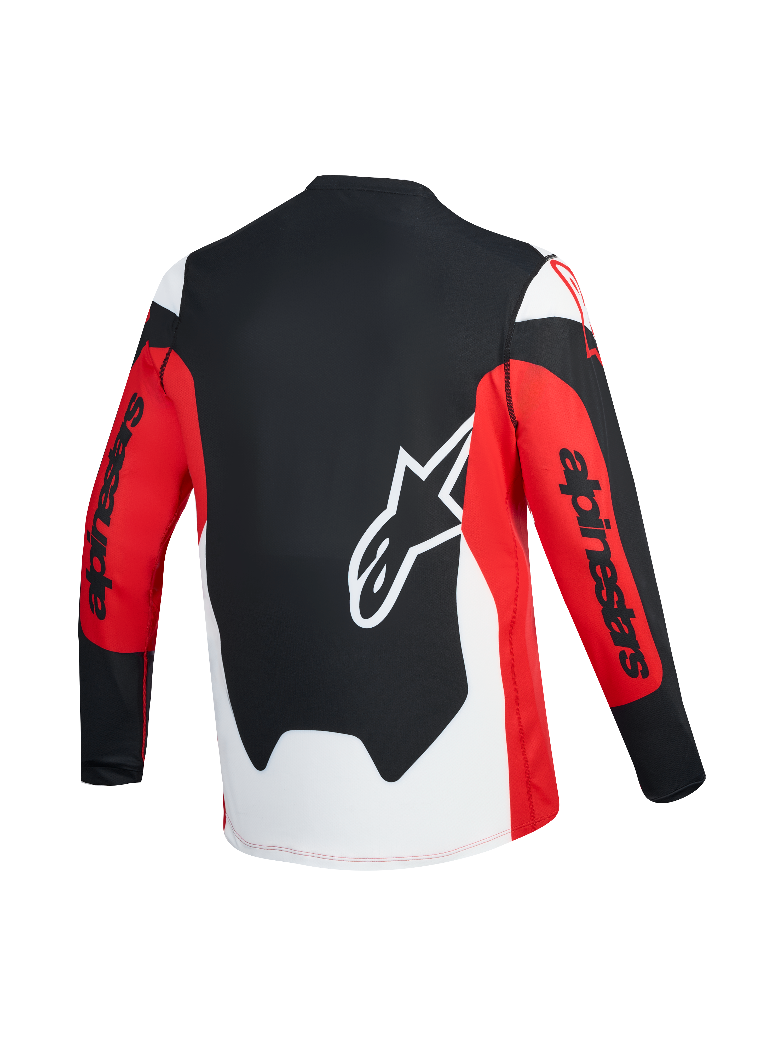 A-Dura Race Langarmtrikot, rot-schwarze Rückansicht mit weißem Astars-Logo und Alpinestars-Schriftzug an den Ärmeln.